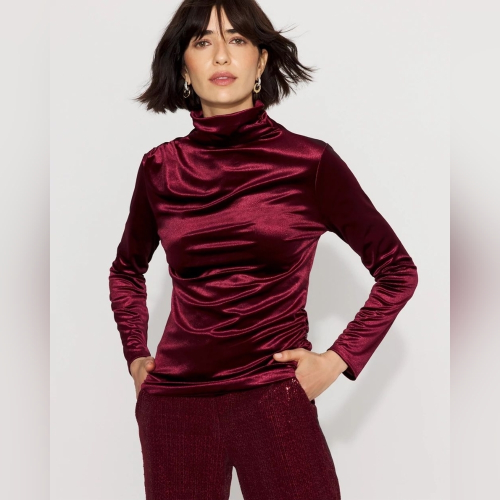 WHBM FORME™ Long Sleeve Velvet Top Refined Red